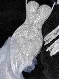 Elegant Sweetheart Lace Tulle Beaded Applique Design Gorgeous Mermaid Floor-length Wedding Dress HZ1024