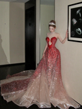 Vintage Gradient Red Sweetheart Strapless Mermaid Design Sexy Prom Dress Evening Dress HZ1024