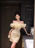 Fashion Light Yellow Sequin Off-the-shoulder Design A-line Strapless Homecoming Dress HZ1024