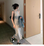 Simple Women Fashion Gray Black Halter Dress HZ1024