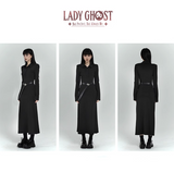 New Fashion Design POLO Style Women Black Long-sleeved Dress HZ1024