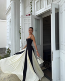Vintage Black and White A-Line Prom Dress Spaghetti Strap Evening Dress Long Formal Dress HZ1024