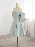 Vintage Light Blue Sweetheart Strapless Bow Design A-line Satin Party Dress Homecoming Dress HZ1024
