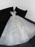 Gorgeous Shiny Beaded White Sweetheart Tulle Sequin Design Elegant A-Line Floor-length Wedding Dress HZ1024
