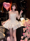 Cute White Strapless Ruffled Hem Design A-line Satin Party Dress Homecoming Dress HZ1024