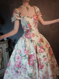 Vintage Sweetheart Floral Design Romantic Short-sleeved Evening Dress Prom Dress HZ1024