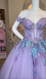 Vintage Lilac Sequin Sweetheart Off-the-shoulder Sweet 16 Quinceanera A-Line Floor-length Prom Dress Birthday Dress Evening Dress Ball Gown HZ1024