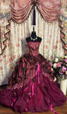 Vintage Burgundy Strapless Sequin Sweet 16 Quinceanera A-Line Evening Dress Ball Gown HZ1024