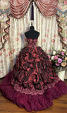 Vintage Burgundy Strapless Sequin Sweet 16 Quinceanera A-Line Evening Dress Ball Gown HZ1024