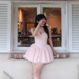 Simple Fashion Pink Sweetheart Strapless Design A-line Ruffled Hem Party Dress Homecoming Dress HZ1024