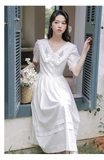 Simple Elegant Floral Design Short Sleeves Women Long Dress HZ1024