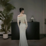 New Fashion Light Green Irregular One-shoulder Style Mesh Long-sleeved Dress HZ1024