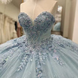 Elegant Sky Blue Sweetheart Sweet 16 Quinceanera A-Line Prom Dress Birthday Dress Evening Dress Ball Gown HZ1024