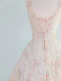 Retro Pink Floral Exquisite Embroidery Design A-Line Short Homecoming Dress Party Dress HZ1024