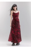 Chic New Design Red Velvet Women Spaghetti Strap Dress HZ1024