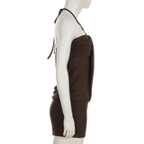 Cute Brown Halter-neck Sheath Short Summer Dresses Party Dress Homecoming Dress HZ1024
