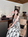 New Fashion Floral Loose-fitting Design Beach Holiday A-line Spaghetti Strap Dress HZ1024