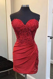 Fashion Ruby Applique Beaded Bodycon Design A-line Sweetheart Strapless Short Homecoming Dress HZ1024