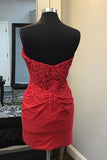 Fashion Ruby Applique Beaded Bodycon Design A-line Sweetheart Strapless Short Homecoming Dress HZ1024