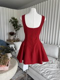 Vintage Burgundy Ruffled Hem Design A-line Party Dress Homecoming Dress HZ1024