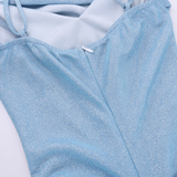 Vintage Shiny Light Blue Spaghetti Strap Mermaid Long Summer Dresses Prom Dress Evening Dress HZ1024