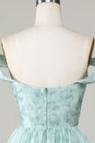 New Fashion Light Green Floral Design A-line Off-the-shoulder Homecoming Dress HZ1024