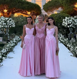 Beautiful Pink Spaghetti Strap Sweetheart A-Line Satin Party Dress Bridesmaid Dress HZ1024