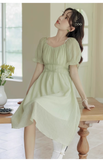 New Simple Fashion Green Short Sleeve Design A-Line Long Dress HZ1024