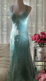Retro Sparkling Light Blue Sweetheart Design A-line Romantic Chiffon Evening Dress Prom Dress HZ1024