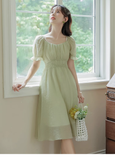 New Simple Fashion Green Short Sleeve Design A-Line Long Dress HZ1024