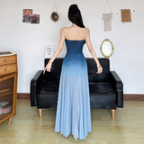 Simple Gradient Blue Sweetheart Strapless A-Line Summer Dresses Prom Dress Evening Dress HZ1024