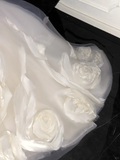 Elegant Ivory 3D Flowers Design A-Line Tulle Wedding Dress Prom Dress Evening Dress Ball Gown HZ1024