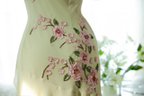 Vintage Light Green Spaghetti Strap Floral Design A-line Romantic Chiffon Evening Dress Prom Dress HZ1024