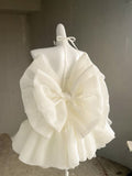 New Fashion Bow Design Sleeveless Strapless Mini Party Dress Cream White Homecoming Dress HZ1024
