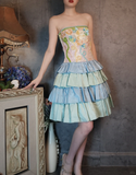 Retro Colorful Strapless Floral Design A-line Short Tiered Homecoming Dress HZ1024