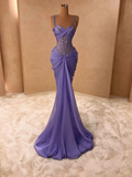 Vintage Lilac Mermaid Sweetheart Evening Gown Beaded Straps Party Dress Chiffon Floor Length Formal Dress HZ1024
