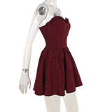 Vintage Burgundy Sweetheart Strapless A-Line Sleeveless Short Summer Dresses Party Dress Homecoming Dress HZ1024