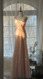 Vintage Champagne Sparkling Sequin Design Romantic Chiffon Evening Dress Prom Dress HZ1024