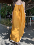 Simple Fashion Yellow Loose-fitting Design Beach Holiday A-line Long Spaghetti Strap Dress HZ1024