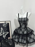 Vintage Black Plaid Design A-line Mini 15th Birthday Party Dress Tiered Homecoming Dress HZ1024
