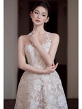 Vintage White Lace Applique Prom Dress Sheath Evening Dress Long Formal Dress HZ1024