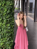 New Fashion Rose Pink Loose-fitting Design A-line Halter Dress HZ1024