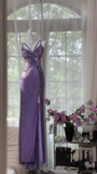 Vintage Gorgeous Purple V-neck Sparkling Romantic Luxury Spaghetti Strap Evening Dress Prom Dresses HZ1024