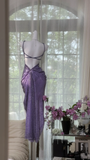 Vintage Gorgeous Purple V-neck Sparkling Romantic Luxury Spaghetti Strap Evening Dress Prom Dresses HZ1024