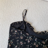 New Fashion Floral Design A-line Black High-waist Sleeveless Spaghetti Strap Dress HZ1024