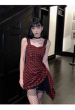 New Fashion Design Sense Red & Black Plaid Spaghetti Strap Dress HZ1024