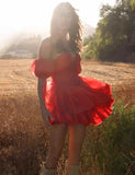 Cute Red Off-the-shoulder Short A-Line Party Dress Cocktail Dress Homecoming Dress HZ1024