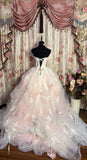 Retro Light Pink Sweetheart Applique Strapless Tulle Sweet 16 Quinceanera A-Line Evening Dress Ball Gown HZ1024