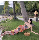 Simple New Painting Style Floral Design Elegant Beach Holiday Spaghetti Strap Dress HZ1024