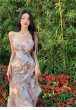 New Fashion Elegant Floral Design Mermaid Spaghetti Strap Dress HZ1024